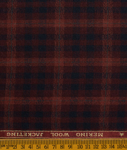 OCM Men's Wool Checks Very Fine  2 Meter Unstitched Tweed Jacketing & Blazer Fabric (Red)