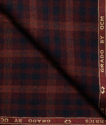 OCM Men's Wool Checks Very Fine  2 Meter Unstitched Tweed Jacketing & Blazer Fabric (Red)