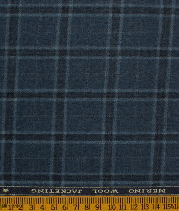 OCM Men's Wool Checks Very Fine  2 Meter Unstitched Tweed Jacketing & Blazer Fabric (Blue)