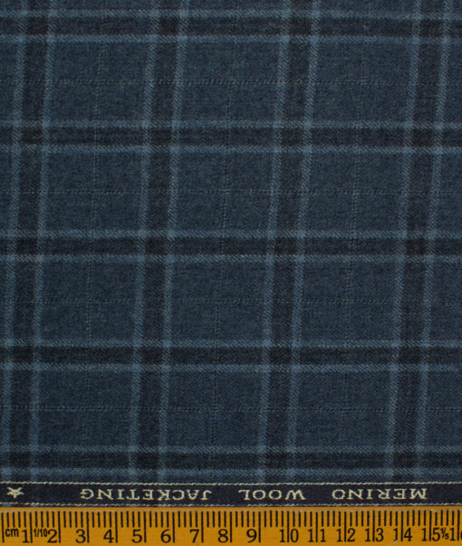 OCM Men's Wool Checks Very Fine  2 Meter Unstitched Tweed Jacketing & Blazer Fabric (Blue)
