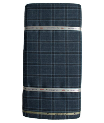 OCM Men's Wool Checks Very Fine  2 Meter Unstitched Tweed Jacketing & Blazer Fabric (Blue)