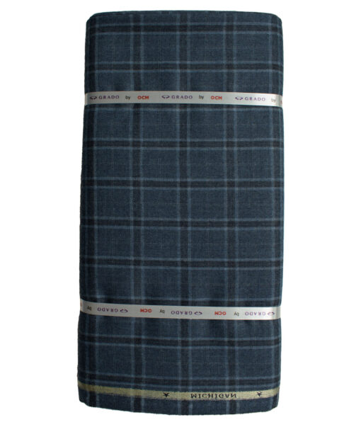 OCM Men's Wool Checks Very Fine  2 Meter Unstitched Tweed Jacketing & Blazer Fabric (Blue)