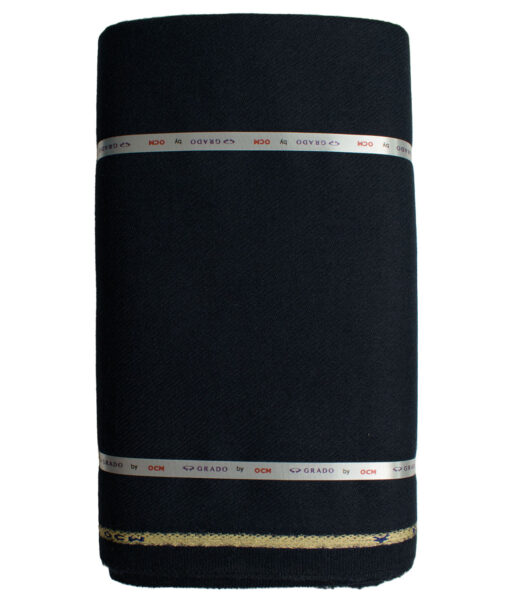 OCM Men's Wool Solids Thick  2.25 Meter Unstitched Tweed Jacketing & Blazer Fabric (Dark Blue)