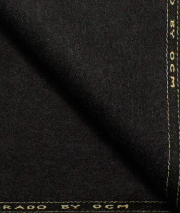 OCM Men's Wool Solids Thick  2.25 Meter Unstitched Tweed Jacketing & Blazer Fabric (Worsted Black)