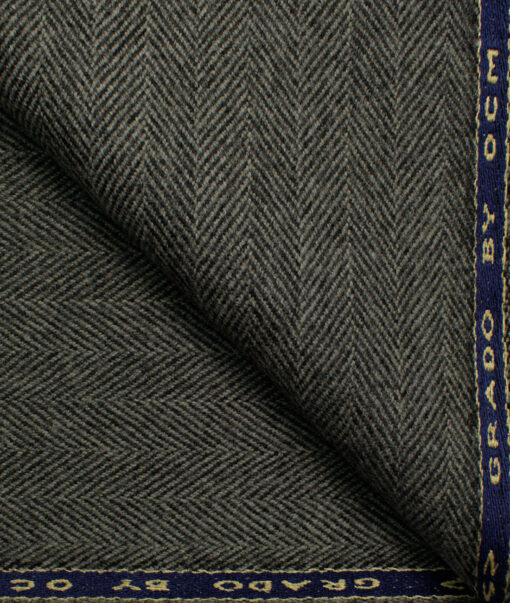 OCM Men's Wool Herringbone Very Thick  2 Meter Unstitched Tweed Jacketing & Blazer Fabric (Grey)