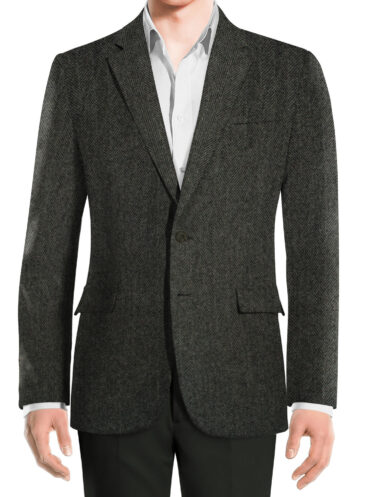 OCM Men's Wool Herringbone Thick  2 Meter Unstitched Tweed Jacketing & Blazer Fabric (Dark Grey)