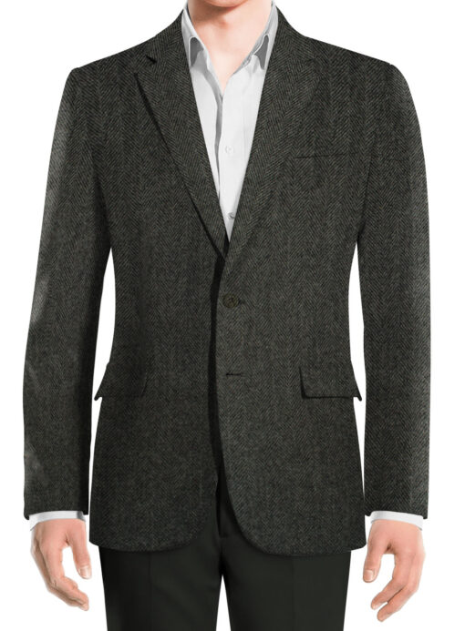 OCM Men's Wool Herringbone Thick  2 Meter Unstitched Tweed Jacketing & Blazer Fabric (Dark Grey)