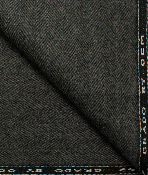 OCM Men's Wool Herringbone Thick  2 Meter Unstitched Tweed Jacketing & Blazer Fabric (Dark Grey)