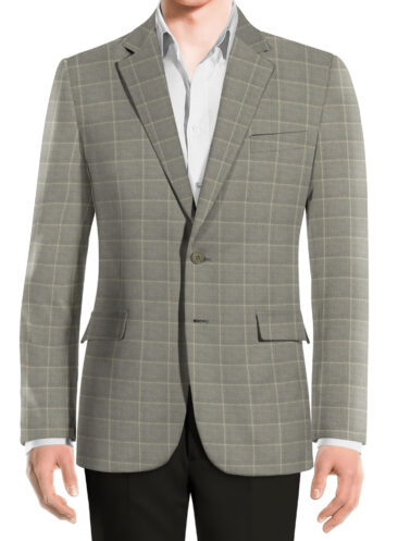 OCM Men's Wool Checks Very Fine  2 Meter Unstitched Tweed Jacketing & Blazer Fabric (Light Grey)