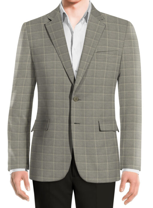 OCM Men's Wool Checks Very Fine  2 Meter Unstitched Tweed Jacketing & Blazer Fabric (Light Grey)
