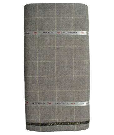 OCM Men's Wool Checks Very Fine  2 Meter Unstitched Tweed Jacketing & Blazer Fabric (Light Grey)