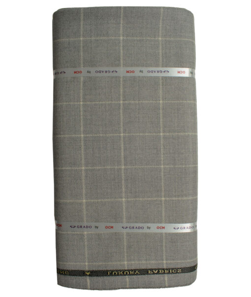 OCM Men's Wool Checks Very Fine  2 Meter Unstitched Tweed Jacketing & Blazer Fabric (Light Grey)