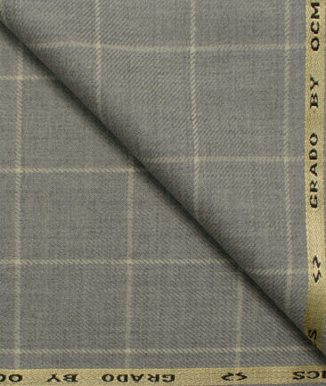 OCM Men's Wool Checks Very Fine  2 Meter Unstitched Tweed Jacketing & Blazer Fabric (Light Grey)