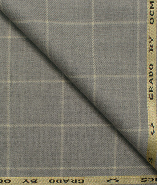 OCM Men's Wool Checks Very Fine  2 Meter Unstitched Tweed Jacketing & Blazer Fabric (Light Grey)