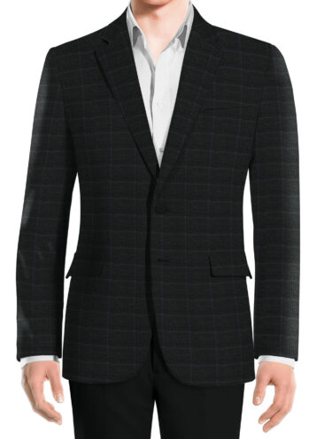 OCM Men's Wool Checks Very Fine  2 Meter Unstitched Tweed Jacketing & Blazer Fabric (Blackish Grey)