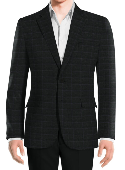 OCM Men's Wool Checks Very Fine  2 Meter Unstitched Tweed Jacketing & Blazer Fabric (Blackish Grey)