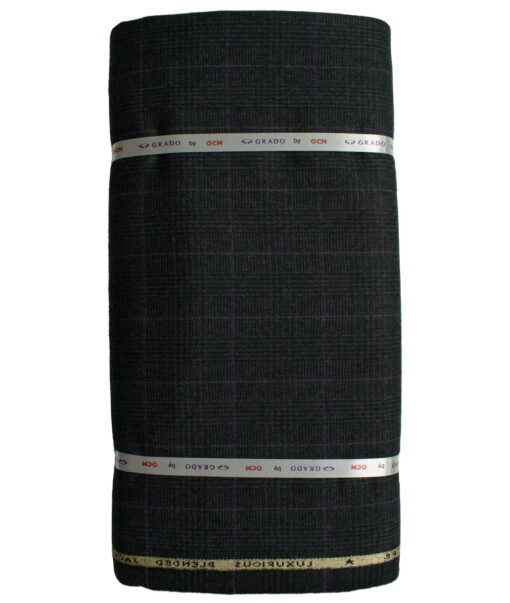 OCM Men's Wool Checks Very Fine  2 Meter Unstitched Tweed Jacketing & Blazer Fabric (Blackish Grey)