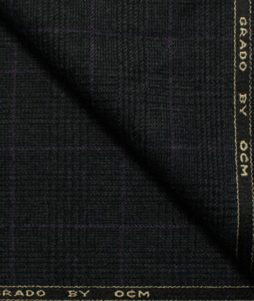 OCM Men's Wool Checks Very Fine  2 Meter Unstitched Tweed Jacketing & Blazer Fabric (Blackish Grey)