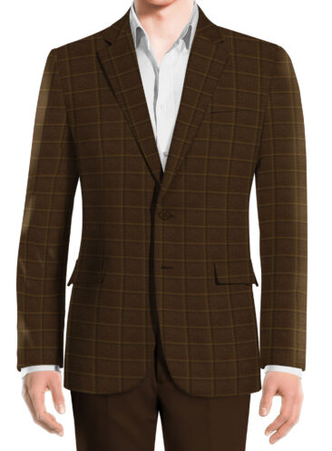 OCM Men's Wool Checks Very Fine  2 Meter Unstitched Tweed Jacketing & Blazer Fabric (Mocha Brown)