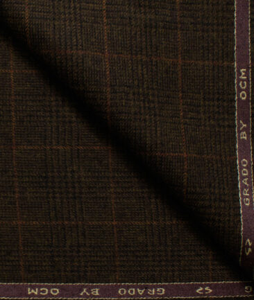 OCM Men's Wool Checks Fine 2 Meter Unstitched Tweed Jacketing & Blazer Fabric (Dark Brown)