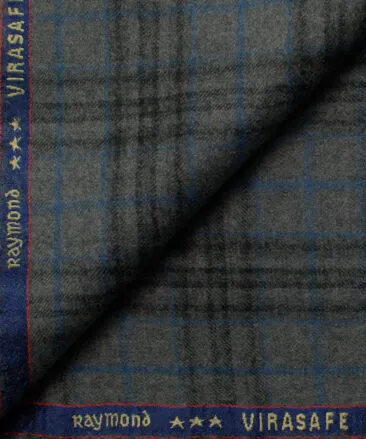 Raymond Men's Wool Checks Fine 2.20 Meter Unstitched Tweed Jacketing & Blazer Fabric (Grey)