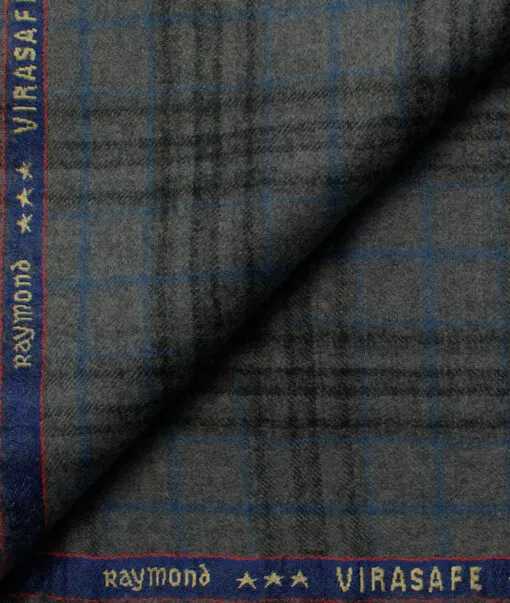 Raymond Men's Wool Checks Fine 2.20 Meter Unstitched Tweed Jacketing & Blazer Fabric (Grey)