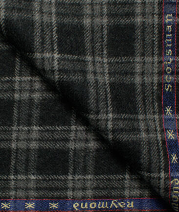 Raymond Men's Wool Checks Fine 2.20 Meter Unstitched Tweed Jacketing & Blazer Fabric (Black)