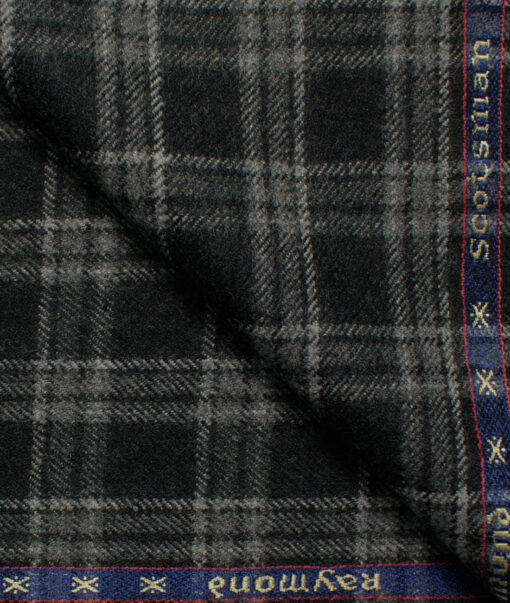 Raymond Men's Wool Checks Fine 2.20 Meter Unstitched Tweed Jacketing & Blazer Fabric (Black)