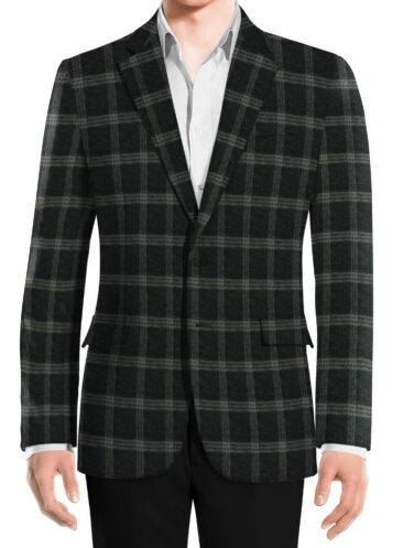 Raymond Men's Wool Checks Fine 2.20 Meter Unstitched Tweed Jacketing & Blazer Fabric (Black)