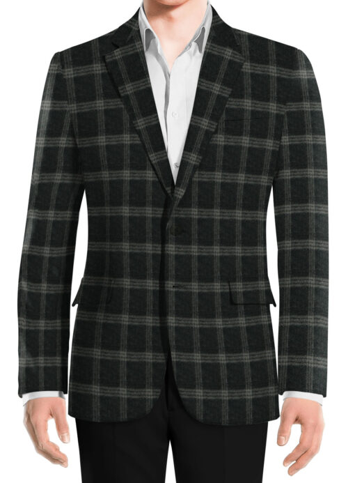 Raymond Men's Wool Checks Fine 2.20 Meter Unstitched Tweed Jacketing & Blazer Fabric (Black)