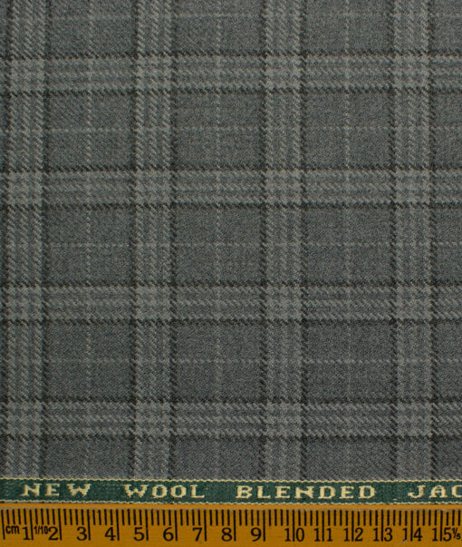 Raymond Men's Wool Checks Medium 2.20 Meter Unstitched Tweed Jacketing & Blazer Fabric (Light Grey)