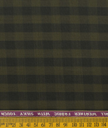 Raymond Men's Wool Checks Techno Smart 3.75 Meter Unstitched Suiting Fabric (Moss Green)