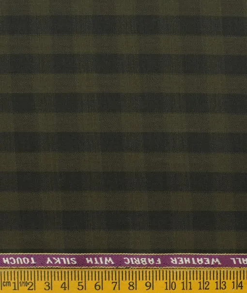Raymond Men's Wool Checks Techno Smart 3.75 Meter Unstitched Suiting Fabric (Moss Green)