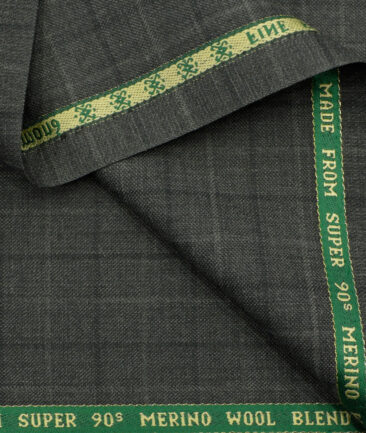 Raymond Men's Wool Checks Super 90's 3.75 Meter Unstitched Suiting Fabric (Worsted Grey)