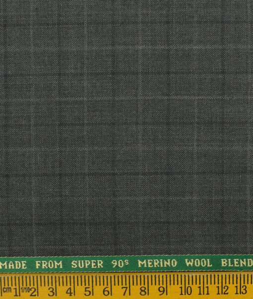 Raymond Men's Wool Checks Super 90's 3.75 Meter Unstitched Suiting Fabric (Worsted Grey)