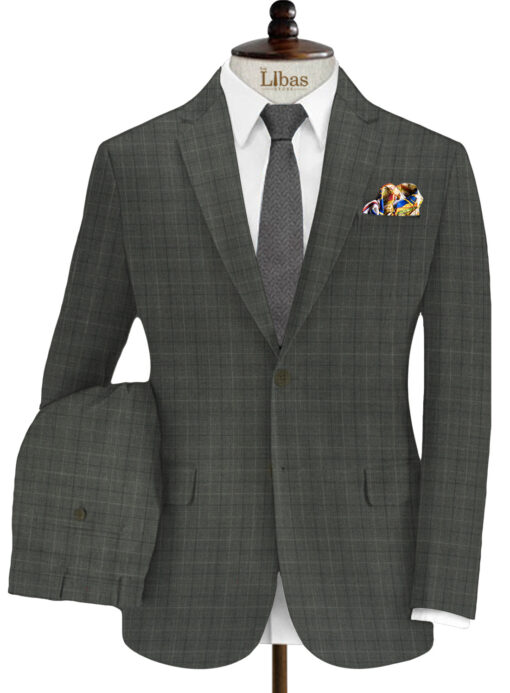 Raymond Men's Wool Checks Super 90's 3.75 Meter Unstitched Suiting Fabric (Worsted Grey)