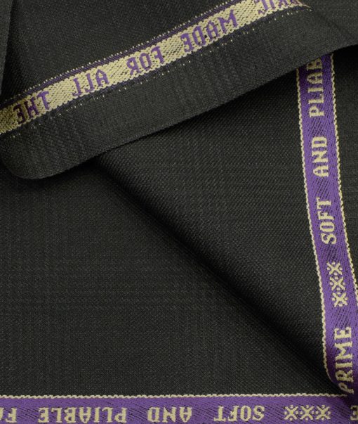 Raymond Men's Wool Checks Monza Prime3.75 Meter Unstitched Suiting Fabric (Brownish Black)