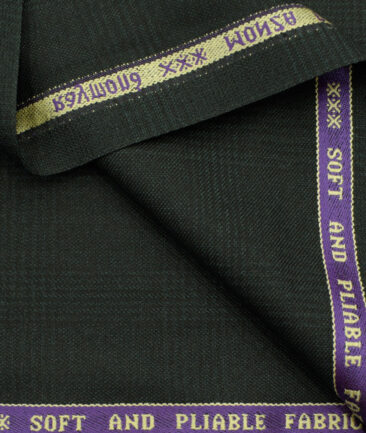 Raymond Men's Wool Checks Monza Prime 3.75 Meter Unstitched Suiting Fabric (Dark Green)