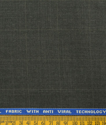 Raymond Men's Wool Checks Virasafe 3.75 Meter Unstitched Suiting Fabric (Dark Grey)
