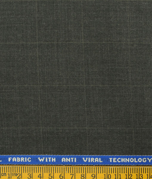 Raymond Men's Wool Checks Virasafe 3.75 Meter Unstitched Suiting Fabric (Dark Grey)