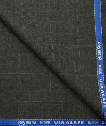 Raymond Men's Wool Checks Virasafe 3.75 Meter Unstitched Suiting Fabric (Dark Grey)