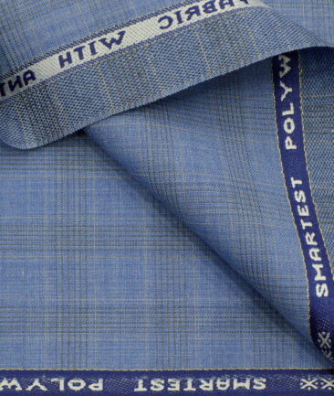 Raymond Men's Wool Checks Virasafe3.75 Meter Unstitched Suiting Fabric (Sky Blue)