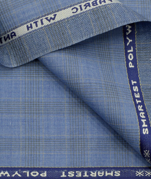 Raymond Men's Wool Checks Virasafe3.75 Meter Unstitched Suiting Fabric (Sky Blue)