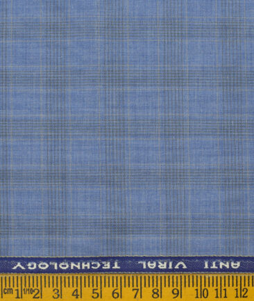 Raymond Men's Wool Checks Virasafe3.75 Meter Unstitched Suiting Fabric (Sky Blue)