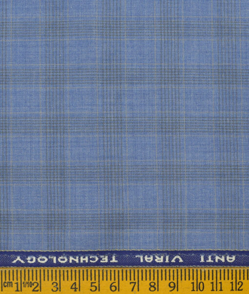 Raymond Men's Wool Checks Virasafe3.75 Meter Unstitched Suiting Fabric (Sky Blue)