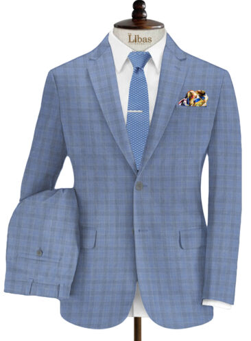 Raymond Men's Wool Checks Virasafe3.75 Meter Unstitched Suiting Fabric (Sky Blue)