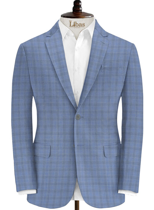Raymond Men's Wool Checks Virasafe3.75 Meter Unstitched Suiting Fabric (Sky Blue)