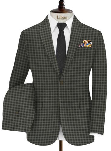 Raymond Men's Wool Checks Super 70's 3.75 Meter Unstitched Suiting Fabric (Black & Grey)
