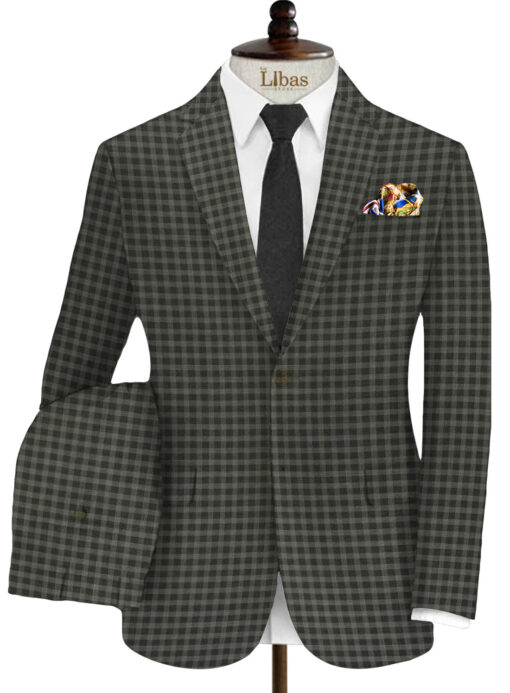 Raymond Men's Wool Checks Super 70's 3.75 Meter Unstitched Suiting Fabric (Black & Grey)