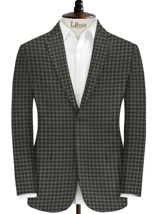 Raymond Men's Wool Checks Super 70's 3.75 Meter Unstitched Suiting Fabric (Black & Grey)
